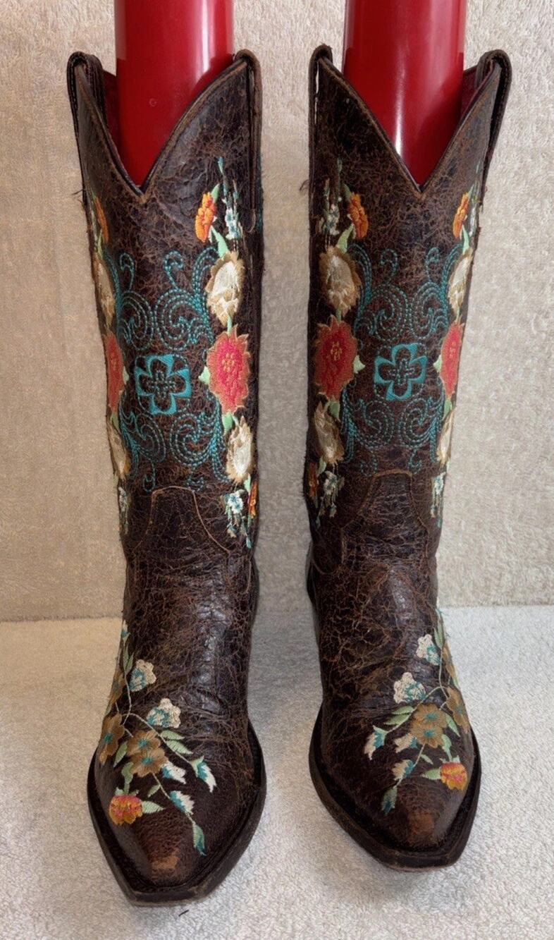 Macie Bean Girls Boots Brown With Flowers Size 7 M Style 8031 Rose Garden Floral